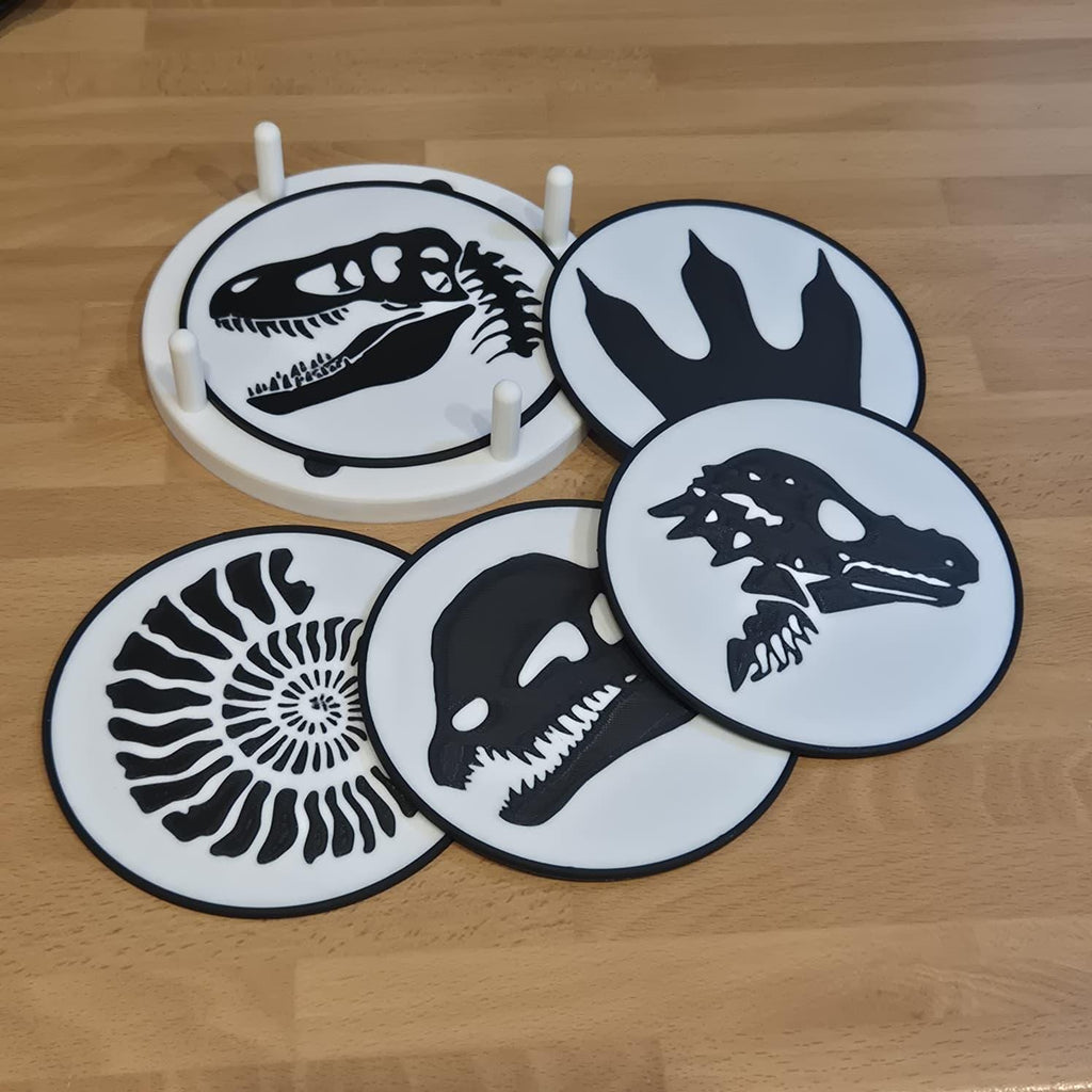 Dinosaur Themed Drinks Coasters – 3D Printed On Demand, Prehistoric Gift Set