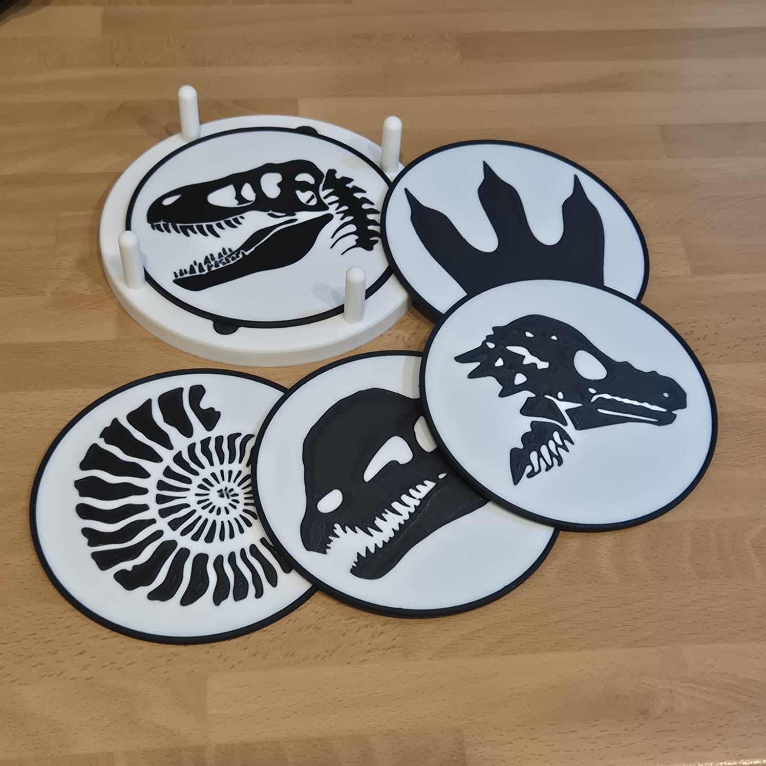 Dinosaur Themed Drinks Coasters – 3D Printed On Demand, Prehistoric Gift Set